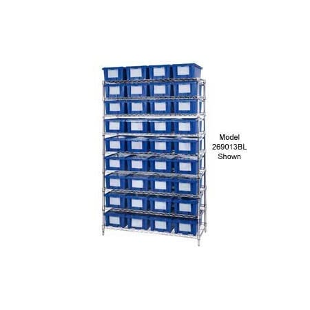 Global Equipment Chrome Wire Shelving With 12 10"H Nest   Stack Shipping Totes Blue, 72x24x63 269015BL
